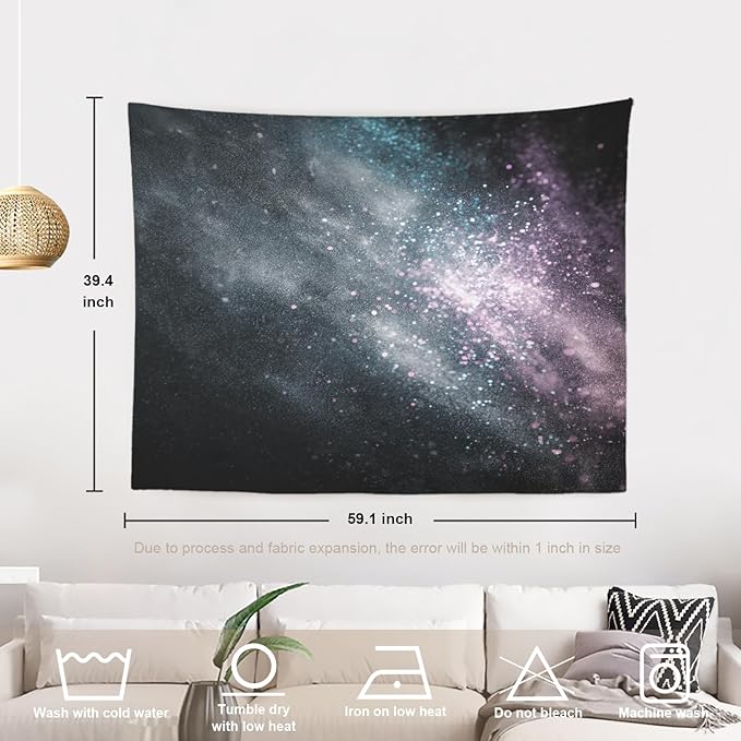 Batmerry Cosmic Dust Starry Expanse Tapestry, Nebula Like Dark Cosmos Wall Art Hanging Decoration Polyester Fiber White Ruffled Around for Dorm Room Bedroom Living Room, 39.1x59.1 inches