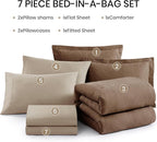 Monbix Full Size Comforter Set, Brown Bedding Comforter for Full Size Bed Set Reversible, Bedding Sets Full 7 Pieces, Cationic Dyeing Bed in a Bag with Comforter, Sheets, Pillowcases & Shams