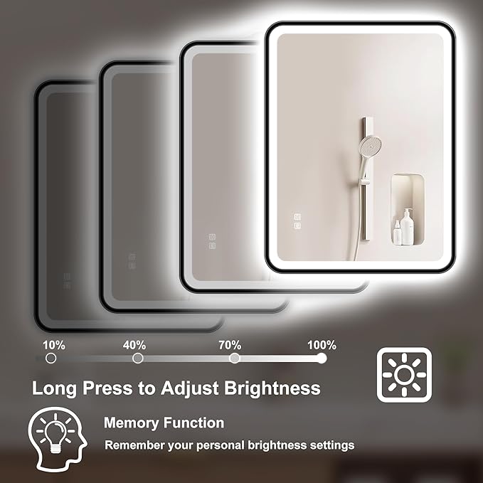 S'bagno 40X28 Black LED Mirror for Bathroom with Frontlit & Backlit, LED Bathroom Mirror with Metal Frame, Anti-Fog, Stepless Dimmable, 3 Colors Temperature LED Vanity Mirror(Horizontal/Vertical)