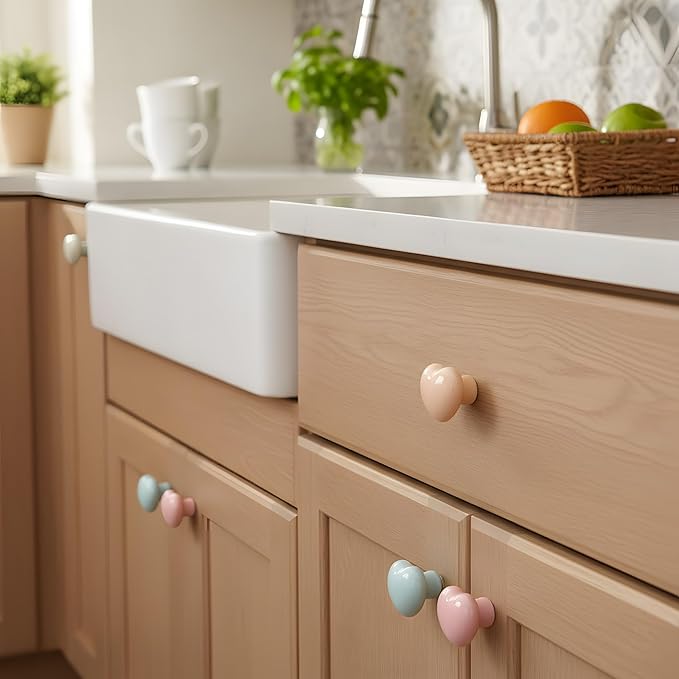HUAMULAN 15PCS Glossy Ceramic Knobs Heart Shape Cabinet Dresser Pulls Door Handles Cupboard Wardrobe Drawer,3 Size Mounting Screws, Assorted Color