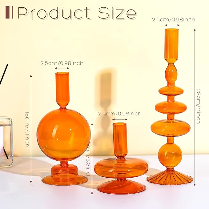 Rtteri 3 Pcs Glass Candlestick Holders Glass Candle Holders Groovy Wavy Elegant Taper Candle Stick for Wedding Home Birthday Party Christmas Halloween Decoration Windowsill Decor(Brown)