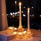 VOHO Champagne Gold Taper Candle Holders for Table Centerpiece, Classic Ribbed Candlestick Holders for Birthday Party Wedding Decor, Versatile Glass Candle Holder for Tealights/Taper Candles(Set of 6)