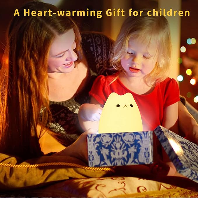 ZKLiLi Cute Cat Nursery Night Lights USB Rechargeable Cat Lamp Nightlight Birthday Christmas Gift with Warm White and 7-Color Breathing Modes for Kids Baby Children (renqimao)