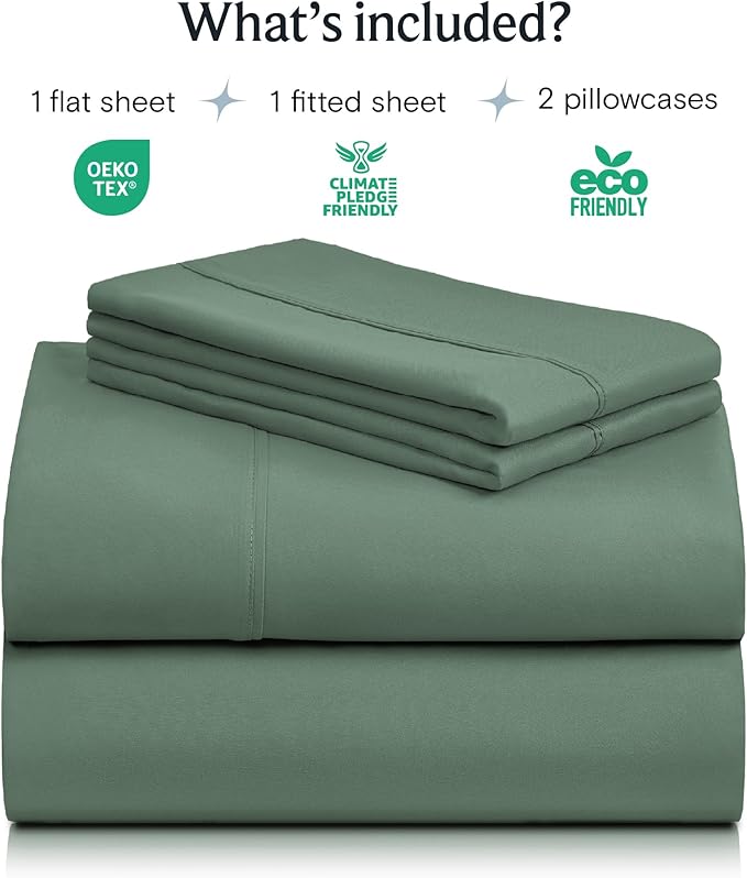LuxClub 4 PC Queen Sheet Set, Breathable Luxury Bed Sheets, Deep Pockets Wrinkle Free Cooling Sheets Machine Washable Hotel Bedding Silky Soft - Tree Moss Green Queen