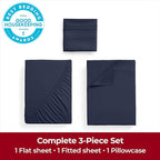 Mellanni Extra Deep Twin XL Sheets - 3 PC Iconic Collection Bedding - Hotel Luxury, Ultra Soft, Cooling Bed Sheets - Wrinkle, Fade, Stain Resistant (Twin Extra Long, Navy Blue)