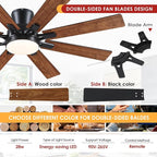 Ceiling Fans with Lights- 52" Low Profile Indoor Ceiling Fan with Light and Remote/APP Control, 8 Blade,Flush Mount, LED Dimmable DC Reversible Modern Ceiling Fan for Bedroom（Brown）