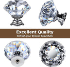DEELF 24 Packs Kitchen Cabinet Knobs, 40 mm Crystal Cabinet Knobs, Diamond Dresser Handle Drawer Pulls, Dresser Knobs for Cabinets and Drawers, Silver Base