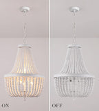 Q&S Beaded Chandelier Farmhouse White Wood Beaded Boho Light Fixture Vintage Antique 8 Lights for Dining Room Nursery Kitchen Foyer Bedroom Living Room UL Listed