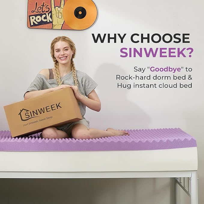 SINWEEK 3 Inch Egg Crate Memory Foam Mattress Topper Twin XL, Twin Extra Long Mattress Pads for College Dorm Single Bed, Pressure Relieve CertiPUR-US Certified,39x80 Inches