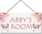 Personalized Signs Super Cute Deer Plaque, David's deer Sign, Kids Room Custom Name Door Wall Decor, Floral Nursery Art Plate For Boys Room Girls Bedroom Little Man Cave