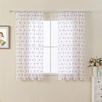 MYSKY HOME Short Curtains for Girls Bedroom Purple Pom Pom White Semi Sheer Curtains Kitchen Bathroom 54 Inches Long Curtains Nursery Boys Kids Room Rod Pocket 2 Panels Small Window 52" x 54"
