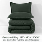 Litanika Forest Green Comforters Oversized King Size, 3 Pieces Lightweight Solid Bedding Comforter Set, All Season Fluffy Bed Set (120x98In Comforter & 2 Pillowcases)