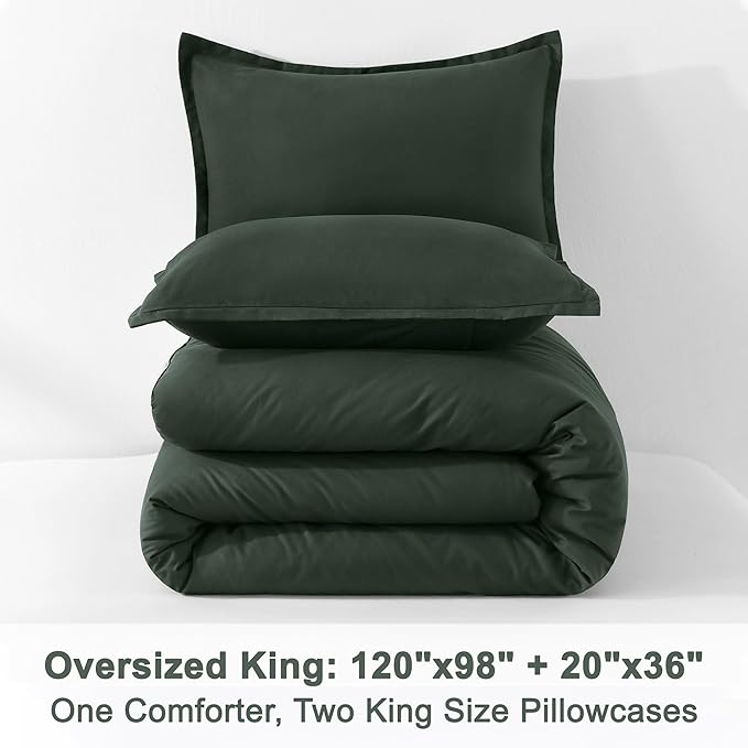 Litanika Forest Green Comforters Oversized King Size, 3 Pieces Lightweight Solid Bedding Comforter Set, All Season Fluffy Bed Set (120x98In Comforter & 2 Pillowcases)