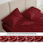 Love's cabin Satin Queen Sheets Set - 4 Piece Burgundy Silky Bed Sheets with Deep Pocket, Luxury Silk Feel Satin Queen Size Sheet Set (1 Flat Sheet,1 Fitted Sheet,2 Pillow Cases)