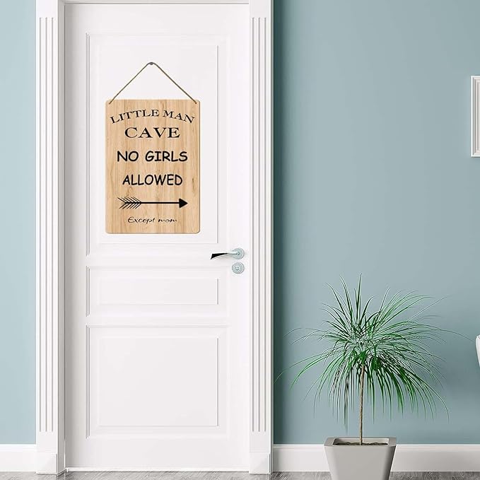 Wood Sign Little Man Cave, Toddler Boy Room Decor, 8x12 Inch, Boys Only Sign For Room Boys
