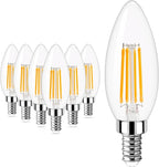 GOLSPARK E12 LED Bulb Dimmable, Candelabra LED Bulb 40W Equivalent, 3000K Warm White, B11 B10 Type B LED Light Bulbs 4W, 400LM, CRI 85+, Clear Filament Candle Light Bulbs Small Base, 6 Pack