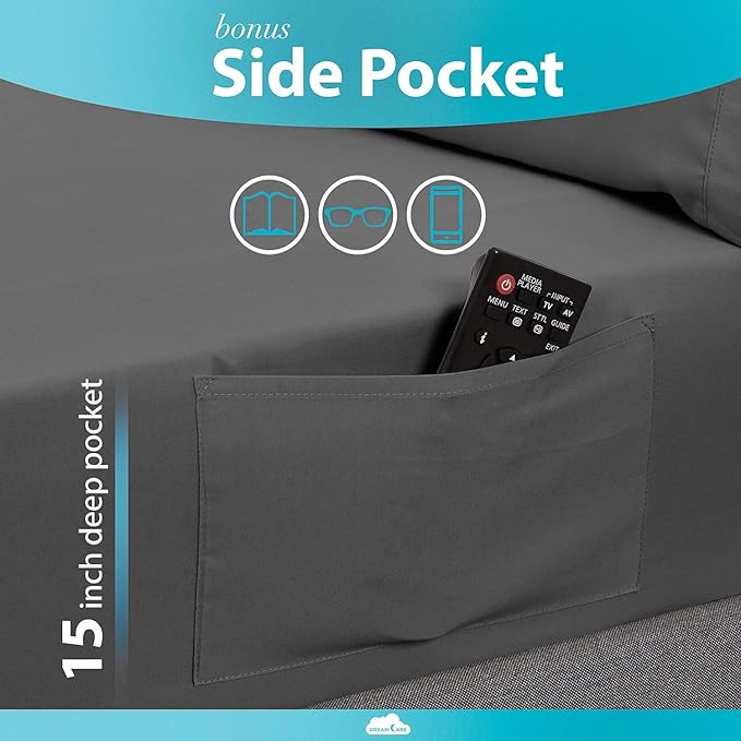 DREAMCARE Twin XL Sheet Sets – 3pcs Cooling Sheets – up to 21” Extra Deep Pocket Twin XL Sheets Set – Hotel Luxury Sheets & Pillowcases – Superior Softness 100% Fine Microfiber with Side Pocket –DGray