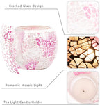 Rancco Glass Votive Candle Holder for Tealight, Romantic Mosaic Cracked Candle Holder, Candle Lamp Aromatherapy Candlescape Bowl for Valentine's Thanksgiving, Christmas Table Centerpiece, Party Decor