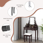 CHARMAID Vanity Desk with Mirror and Lights, Makeup Vanity Table with 5 Storage Drawers, 3 Color Lighting Modes, Adjustable Brightness, Modern Bedroom Dressing Table with Vanity Stool, Espresso