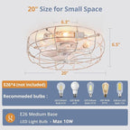 LEDIARY 20" Caged Ceiling Fans with Lights, White Flush Mount Low Profile Ceiling Fan with Remote, Small Modern Farmhouse Industrial Ceiling Fan with Light for Bedroom, Kitchen, Dining Room, Indoor
