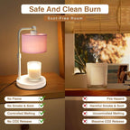 Candle Warmer Lamp with Timer, Dimmable Candle Wax Warmer, Height Adjustable Electric Candle Lamp Warmer with 2 Bulbs, Birthday Gifts for Women Her, Mom Gifts Idea, Vintage Home Decor for Bedroom-Pink