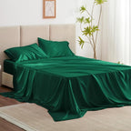 Love's cabin Full Size Satin Sheet Set - 4 Piece Dark Green Silky Satin Sheet Set with Deep Pocket, Luxury Silk Feel Satin Bed Sheets Full Bedding Set (1 Flat Sheet,1 Fitted Sheet,2 Pillow Cases)