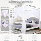 South to East White Canopy Bed Curtains, 4 Corner Post Bed Canopy for Girls & Adults, Top Luxurious Bed Drapes for Bedroom Decoration, 4 Openings, 100% Ripstop Polyester, Easy Install, King/Queen Size
