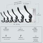 Dseap Coat Rack Wall Mounted - 24" Long 6 Tri Hooks, Heavy Duty Wooden Wall Coat Hanger Coat Hook for Clothes Hat Jacket Clothing, White and Black