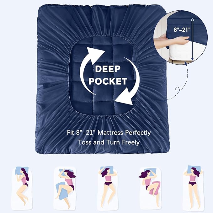 CYMULA California King Mattress Topper, Cooling Mattress Pad Cover, Extra Thick Pillow Top Mattress Topper with 8-21 Inch Elasticated Deep Pockets, Plush Down Alternative Fill Mattress Protector