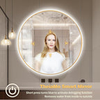 36" Round LED Bathroom Mirror, Wall Mounted Round Backlit Mirror LED Bathroom Vanity Mirror with Lights Fog Free Circle Lighted Mirror with Gold Frame, Smart Light up Mirror 3-Color