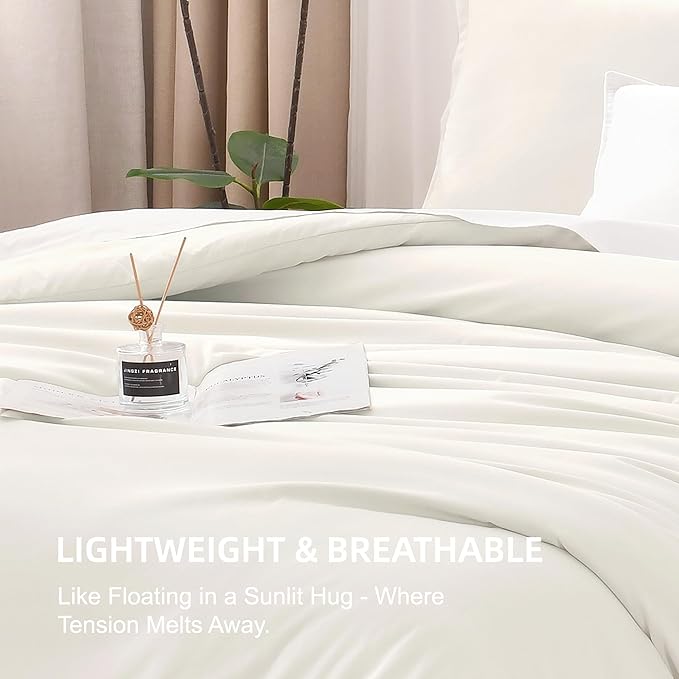 Litanika Ivory Comforter Set California King Size, 3 Pieces Cal King Lightweight Solid Bedding Comforter Set, All Season Fluffy Bed Set (104x96In Comforter & 2 Pillowcases)