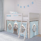 Max & Lily Underbed Curtain for Low Bunk/Loft Bed, Princess Play Privacy Set for Kids, 2 Panel Cotton Set for Bottom Bunk, Blue/Silver
