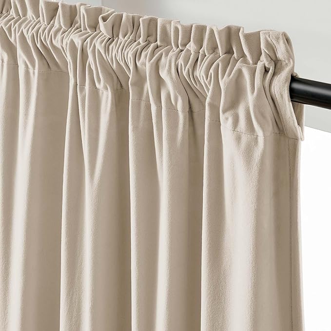 Lazzzy Velvet Blackout Curtains Thermal Insulated Room Window Drapes Super Soft Luxury Curtains for Living Room Bedroom Rod Pocket 2 Panels, Beige, 52" W x 72" L