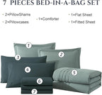 Monbix Full Size Comforter Set - 7 Pieces Sage Green Bed in a Bag Full Size Bedding Sets with Comforters, All Seasons Comforter with Sheets,Pillowcases & Shams