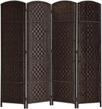 Rose Home Fashion Room Divider, 6 ft Tall Room Dividers and Folding Privacy Screens, 16in Privacy Screen 4 Panel Dark Coffee Space Temporary Wall Foldable Partition Separation