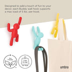 Umbra Buddy Wall Hooks – Decorative Wall Mounted Coat Hooks for Hanging Coats, Scarves, Bags, Purses, Backpacks, Towels and More, Set of 3, Bright Multicolored