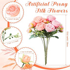 Geosar 8 Bundles Artificial Peonies Flowers Fake Silk Peony Bouquet Faux Peonies Flowers Bulk for Decoration Vase Floral Arrangements Wedding Party Table (Peach Pink,Light Pink)
