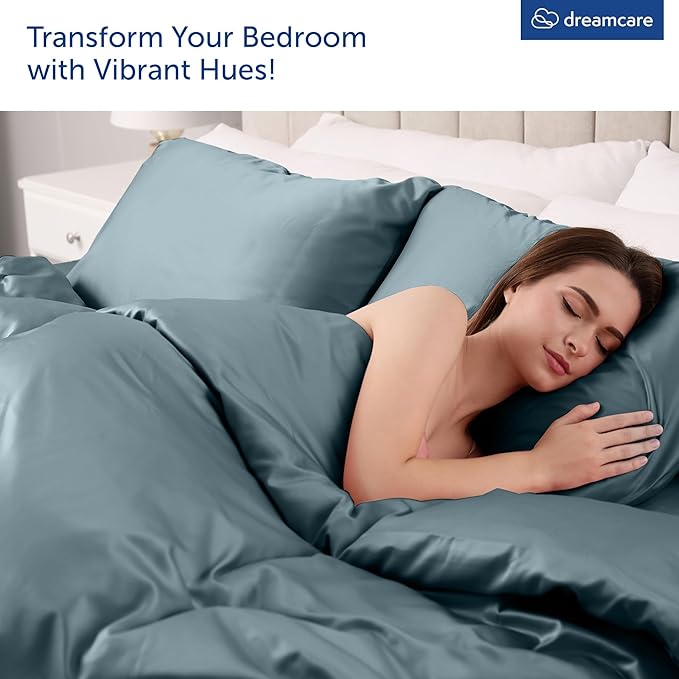 DREAMCARE Queen Sheet Set – 6 pcs Cooling Bed Sheets – up to 15” Deep Sheets Queen Size Bed Set – 2500 Supreme Collection – Extra Soft 100% Brushed Microfiber Hotel Luxury with Side Pocket – M Blue