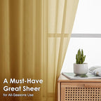 OVZME Gold Sheer Curtains 72 Inches Long 2 Panels - Soft Light Filtering Window Sheer Panels for Living Room/Bedroom, Top Dual Rod Pocket, 1 Pair, Each 42Wx72L Inches
