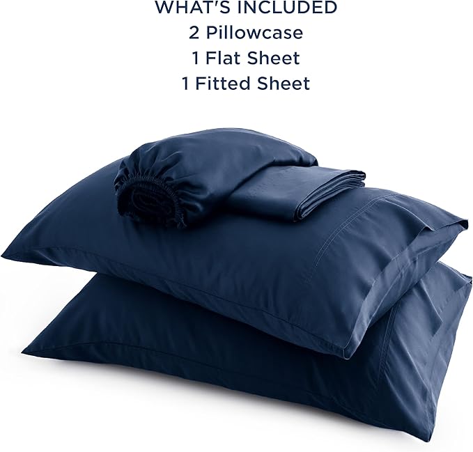 Bedsure Queen Sheet Set, Rayon Derived from Bamboo, Cooling Sheets, Breathable & Soft, Deep Pocket Up to 16 Inches, Hotel Luxury Silky Bedding for Hot Sleepers, Navy