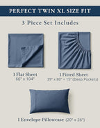 LANE LINEN 100% Organic Cotton Eco Friendly Fully Elasticized Twin XL Sheet Set, Low Pilling Fade Resistant Machine Washable Extra Long Twin Bedding Set, Soft & Comfy Cotton Sheets-Estate Blue