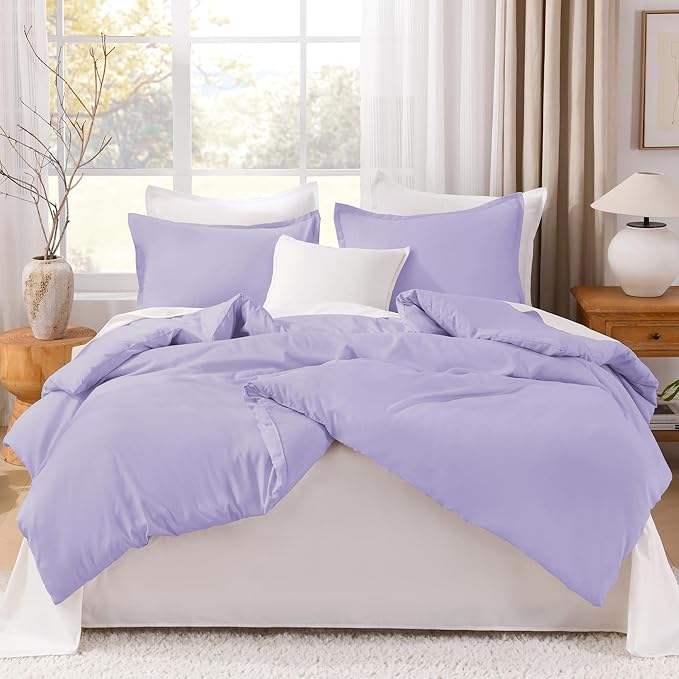 Litanika Lavender Purple Comforter King Size, 3 Pieces Lightweight Solid Bedding Comforter Set, All Season Fluffy Bed Set (104x90In Comforter & 2 Pillowcases)