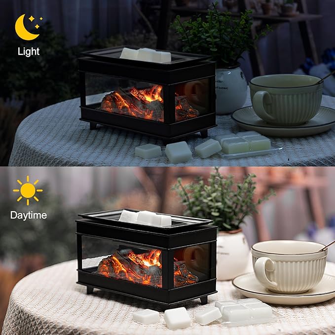 Freestanding Fireplace Wax Warmer,Wax Warmer for Scented Wax,Electric Wax Melt Warmer,Full Metal Wax Melter,Wax Burner Fragrance Warmer for Home Office Gifts&Decor (Three-Sided Glass)