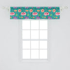 Ambesonne Floral Window Valance Pack of 2, Pattern with Lotus Flowers Peonies and Chrysanthemums Oriental Motifs Garden Art, Rod Pocket Curtain Valances for Kitchen Bedroom, 54" X 12", Teal