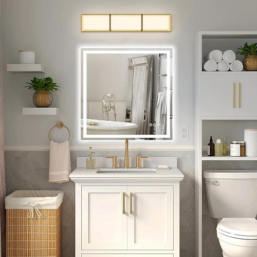 30x30 Inch Led Mirror for Bathroom with Front Light and Backlit, Dimmable Anti Fog Wall Bathroom Mirror with Led Lights, Water Proof, Decor Vanity Mirror