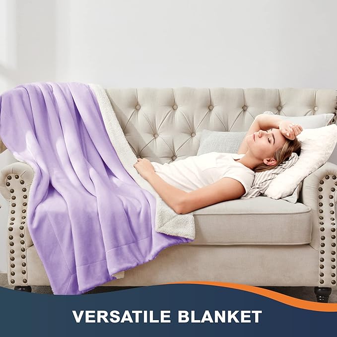Walensee Sherpa Fleece Blanket (Twin Size 60”x80” Lavender) Plush Throw Fuzzy Super Soft Reversible Microfiber Flannel Blankets for Couch, Bed, Sofa Ultra Luxurious Warm and Cozy for All Seasons