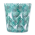 Paper Wastebasket Without Lid PU Leather Round Decorative Trash Bin Garbage Can Dustbin for Hotel Dormitory Kitchen Bedroom Bathroom Office Green Leaves