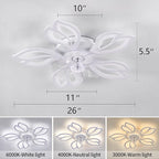 Ceiling Fan with Lights Remote Control, 26" White Low Profile Ceiling Fan with Light, Modern Leaf Geometric Flush Mount Ceiling Fan for Kitchen Bedroom
