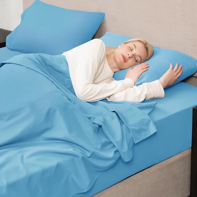Mejoroom Full Size Sheet Set - Soft Microfiber Bed Sheets - Deep Pocket Fitted Sheet - Breathable, Wrinkle & Fade Resistant - 4 Piece (Full, Denim Blue)