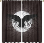 Cool Raven Print Curtains - Vintage Nordic Viking Theme Dead Tree Crow Full Moon Thermal Insulated Blackout Curtains - Rod Pocket Window Treatment Drapes for Bedroom 2 Panels 63L x 31.5W